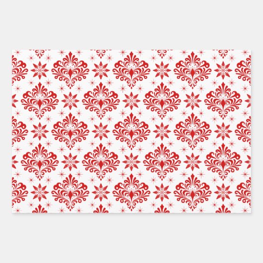 Christmas Damask Pattern on Custom Background Inpakpapier Vel (Voorkant 2)