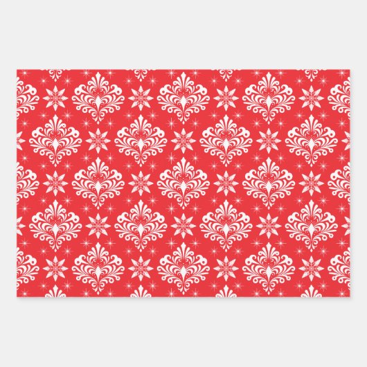 Christmas Damask Pattern on Custom Background Inpakpapier Vel (Voorkant)