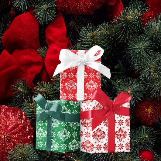 Christmas Damask Pattern on Custom Background Inpakpapier Vel