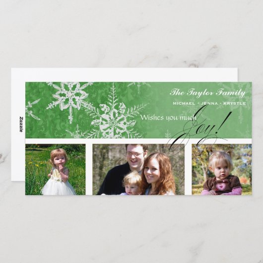 Christmas Damask Snowflake - Heldergroene Kaart (Voorkant / Achterkant)