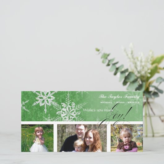 Christmas Damask Snowflake - Heldergroene Kaart (Staand voorkant)