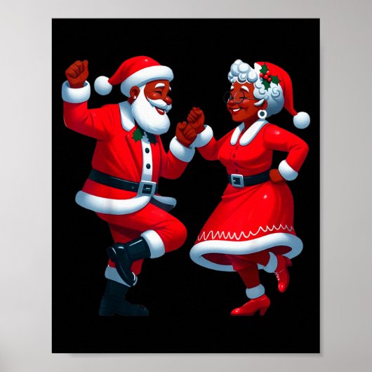 Christmas Dancing Black African American Santa Mrs Poster (Voorkant)