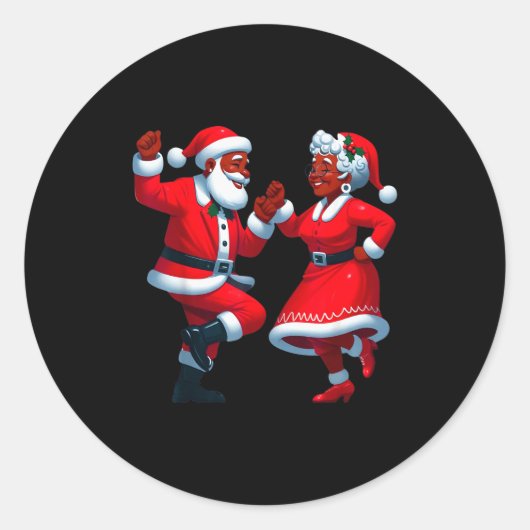 Christmas Dancing Black African American Santa Mrs Ronde Sticker (Voorkant)