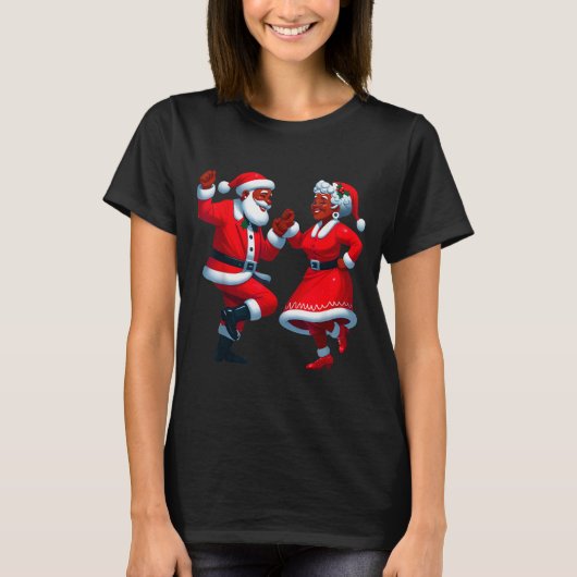 Christmas Dancing Black African American Santa Mrs T-shirt (Voorkant)
