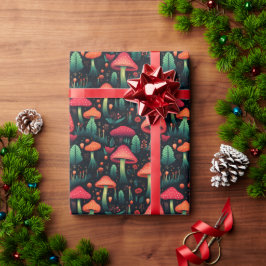Christmas Dark Botanical Forest Mushroom Cadeaupapier