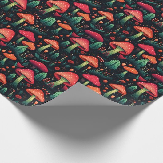 Christmas Dark Botanical Forest Mushroom Cadeaupapier (Hoek)