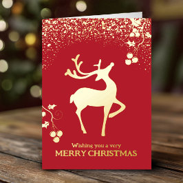 Christmas dashing reindeer red gold simple custom folie feestdagenkaart