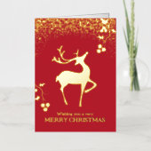 Christmas dashing reindeer red gold simple custom folie feestdagenkaart (Voorkant)