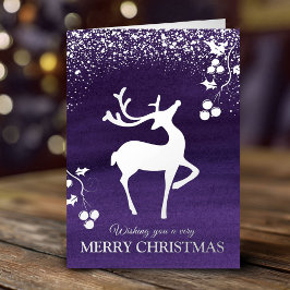 Christmas dashing reindeer silver purple custom folie feestdagenkaart