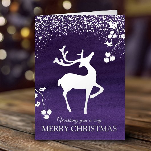Christmas dashing reindeer silver purple custom folie feestdagenkaart