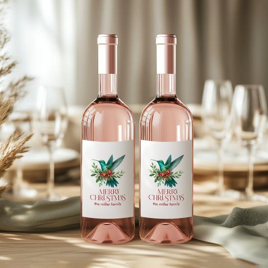Christmas Decorated Hummingbird Merry Christmas Wijn Etiket