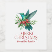 Christmas Decorated Hummingbird Merry Christmas Wijn Etiket (Enkel label)