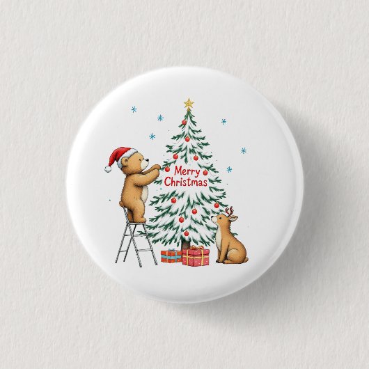 Christmas deer and bear ronde button 3,2 cm (Voorkant)