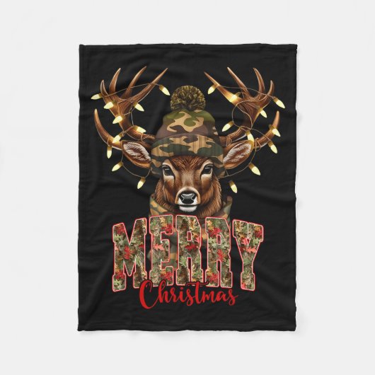Christmas Deer Camouflage Hunting Camo Reindeer &a Fleece Deken (Voorkant)