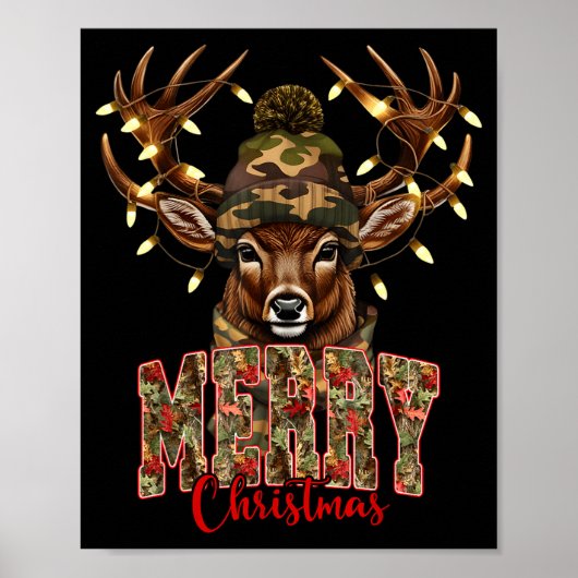 Christmas Deer Camouflage Hunting Camo Reindeer &a Poster (Voorkant)