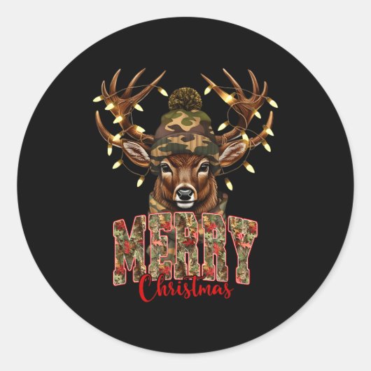 Christmas Deer Camouflage Hunting Camo Reindeer &a Ronde Sticker (Voorkant)