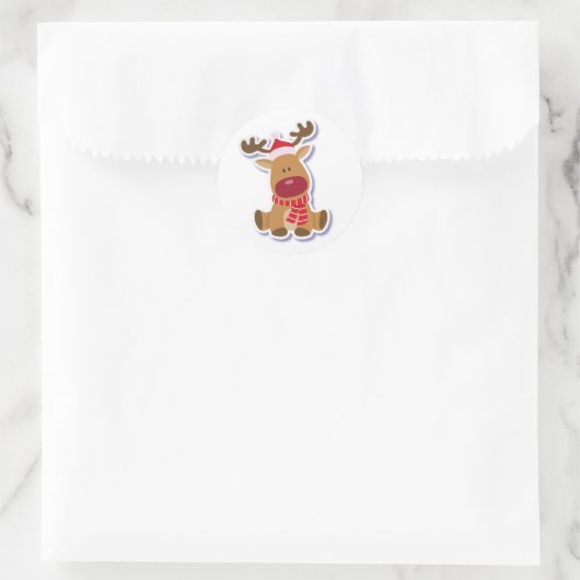 Christmas Deer Delight Ronde Sticker (Tas)