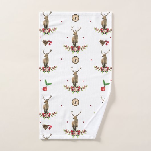 Christmas Deer Idyll Waterverf Bad Handdoek (Handdoek)