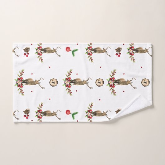Christmas Deer Idyll Waterverf Bad Handdoek (Handdoek)