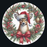 Christmas Deer Krans Sticker<br><div class="desc">Kerst sticker met een mooie kerstkrans met een hert in het midden van de krans. Deck de zalen met onze feestelijke hertenkrans sticker! Perfect voor het toevoegen van een vleugje eigenzinnigheid aan uw geschenken,  kaarten,  of een vakantie project.</div>