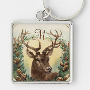CHRISTMAS DEER MET PIJNCONS CROWN MONOGRAM SLEUTELHANGER