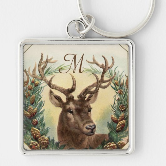 CHRISTMAS DEER MET PIJNCONS CROWN MONOGRAM SLEUTELHANGER (Voorkant)