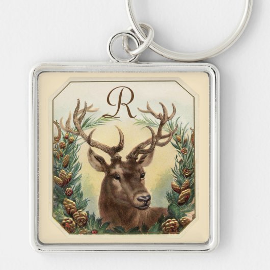 CHRISTMAS DEER MET PIJNCONS CROWN MONOGRAM SLEUTELHANGER (Voorkant)
