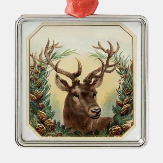 CHRISTMAS DEER MET PIJNCONS GEKROND METALEN ORNAMENT (Voorkant)