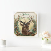 CHRISTMAS DEER MET PINE CONE CROWN NATUUR LOVER VIERKANTE KLOK (Huis)