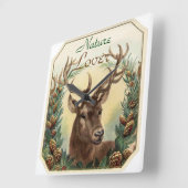 CHRISTMAS DEER MET PINE CONE CROWN NATUUR LOVER VIERKANTE KLOK (Hoek)