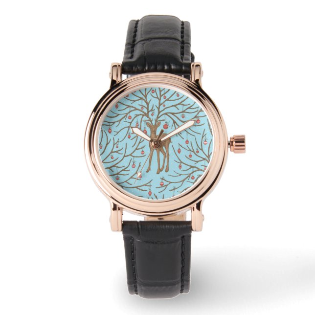 Christmas deer on blue horloge (Voorkant)