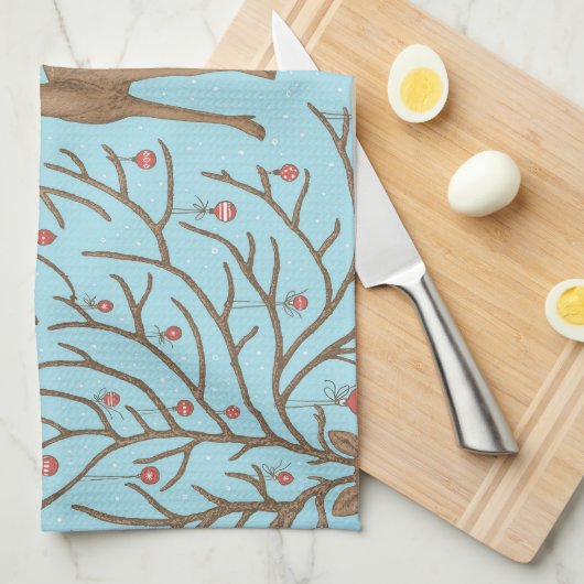 Christmas deer on blue theedoek (Quarter Fold)