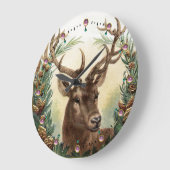 CHRISTMAS DEER, PIJN CONES CROWN EN PINK GEMSTONES GROTE KLOK (Hoek)