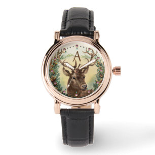 CHRISTMAS DEER, PIJN CONES CROWN, PINK PARELTJES M HORLOGE