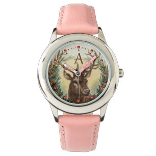 CHRISTMAS DEER, PIJN CONES CROWN, PINK PARELTJES M HORLOGE