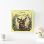 CHRISTMAS DEER, PINE CONE CROWN NATUUR LOVER Geel Vierkante Klok (Huis)