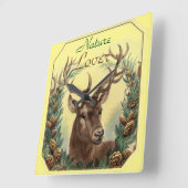 CHRISTMAS DEER, PINE CONE CROWN NATUUR LOVER Geel Vierkante Klok (Hoek)