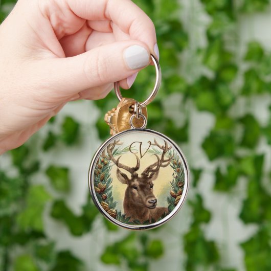 CHRISTMAS DEER, PINE CONS CROWN MONOGRAM LETTER SLEUTELHANGER (Hand)