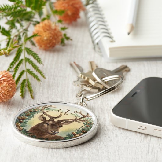 CHRISTMAS DEER, PINE CONS CROWN MONOGRAM LETTER SLEUTELHANGER (Zijkant)