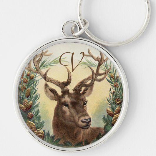 CHRISTMAS DEER, PINE CONS CROWN MONOGRAM LETTER SLEUTELHANGER (Voorkant)