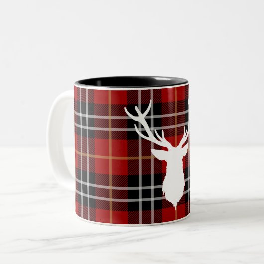 CHRISTMAS DEER | RED PLAID | STYLISH TWEE-TONE MOK (Voorkant links)
