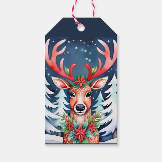 Christmas Deer Snowy Forest Cadeaulabel (Voorkant)