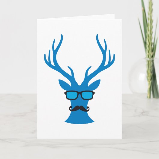 Christmas deer with mustache and nerd glasses feestdagen kaart (Voorkant)
