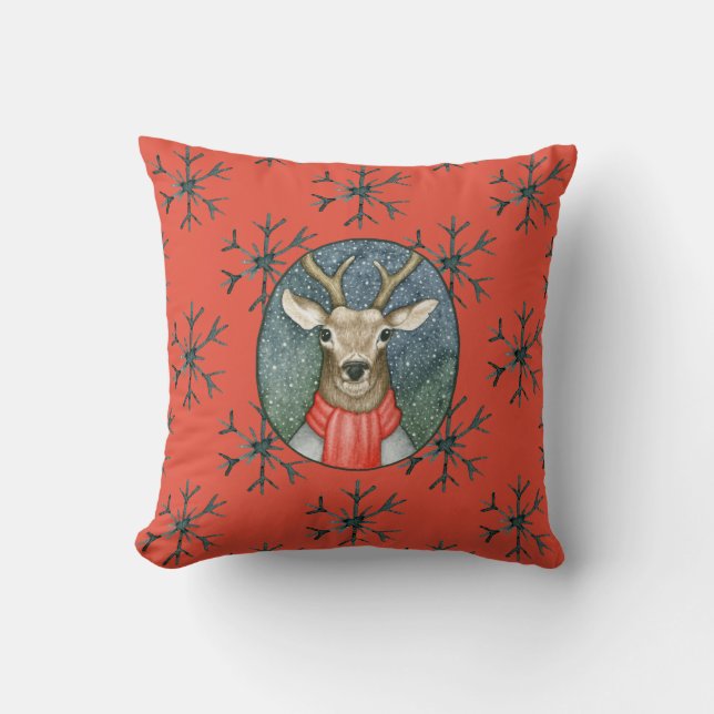 Christmas Deer Woodland Vakantie Illustratie Kussen (Voorkant)