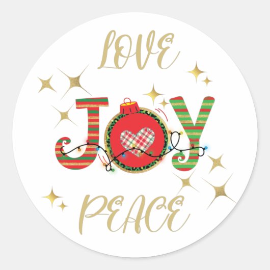 CHRISTMAS DESIGN LIEFT VAN JOY PEACE MET CHRISTMAS RONDE STICKER (Voorkant)