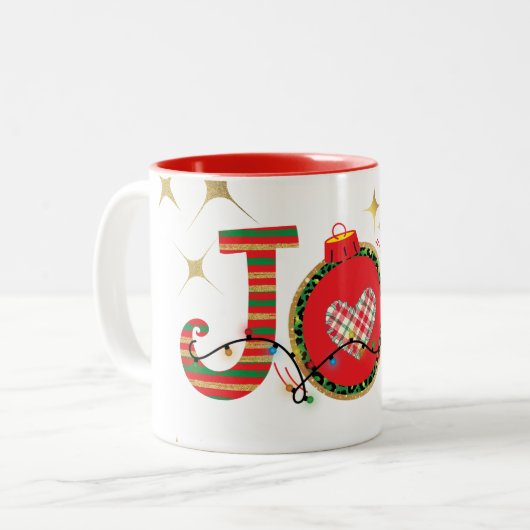 CHRISTMAS DESIGN LIEFT VAN JOY PEACE MET CHRISTMAS TWEEKLEURIGE KOFFIEMOK (Voorkant links)