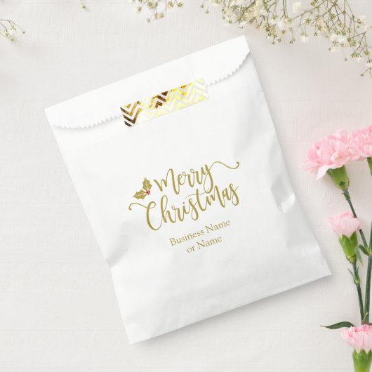 Christmas Design Typography Golden and Red Holly Bedankzakje (Gezegeld)