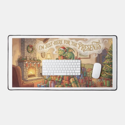 Christmas Desk Mat – Funny Dragon & Presents – Fes (Keyboard & Muis)