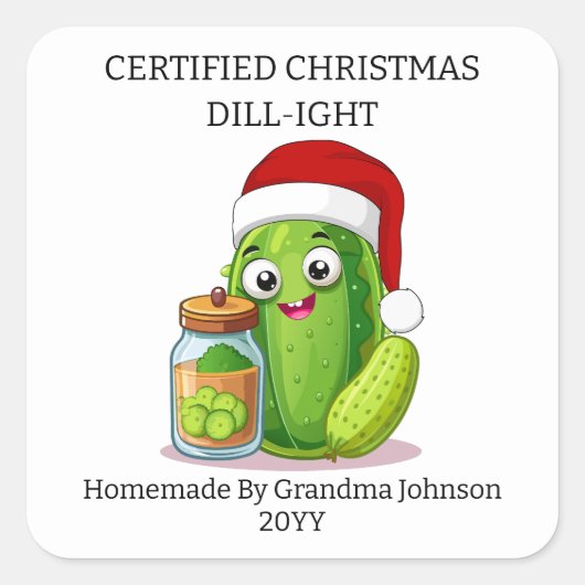 Christmas Dill‑ight Holiday Pickling Jar Vierkante Sticker (Voorkant)