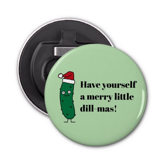 Christmas Dill Pickle wearing a Santa Hat Button Flesopener (Voorkant)